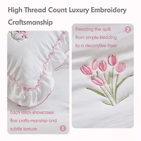 Intelligent Design Arya Floral Embroidered Ruffle Easy Care Quilt Set