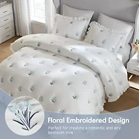 Intelligent Design Arya Floral Embroidered Ruffle Easy Care Quilt Set