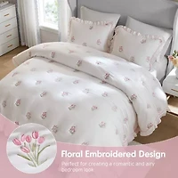 Intelligent Design Arya Floral Embroidered Ruffle Easy Care Quilt Set
