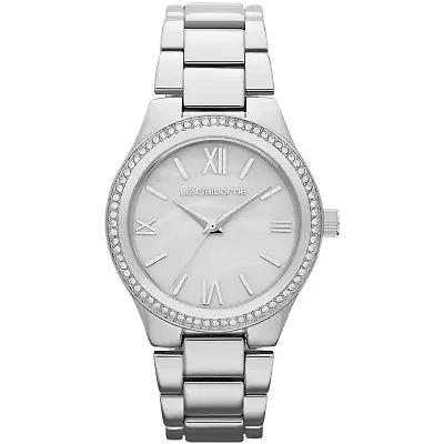 Liz Claiborne® Womens Silver-Tone Crystal-Accent Boyfriend Watch