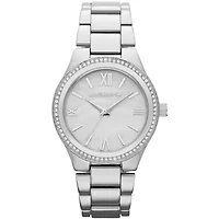 Liz Claiborne® Womens Silver-Tone Crystal-Accent Boyfriend Watch