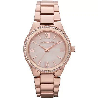 Liz Claiborne® Womens Rose-Tone Crystal-Accent Boyfriend Watch