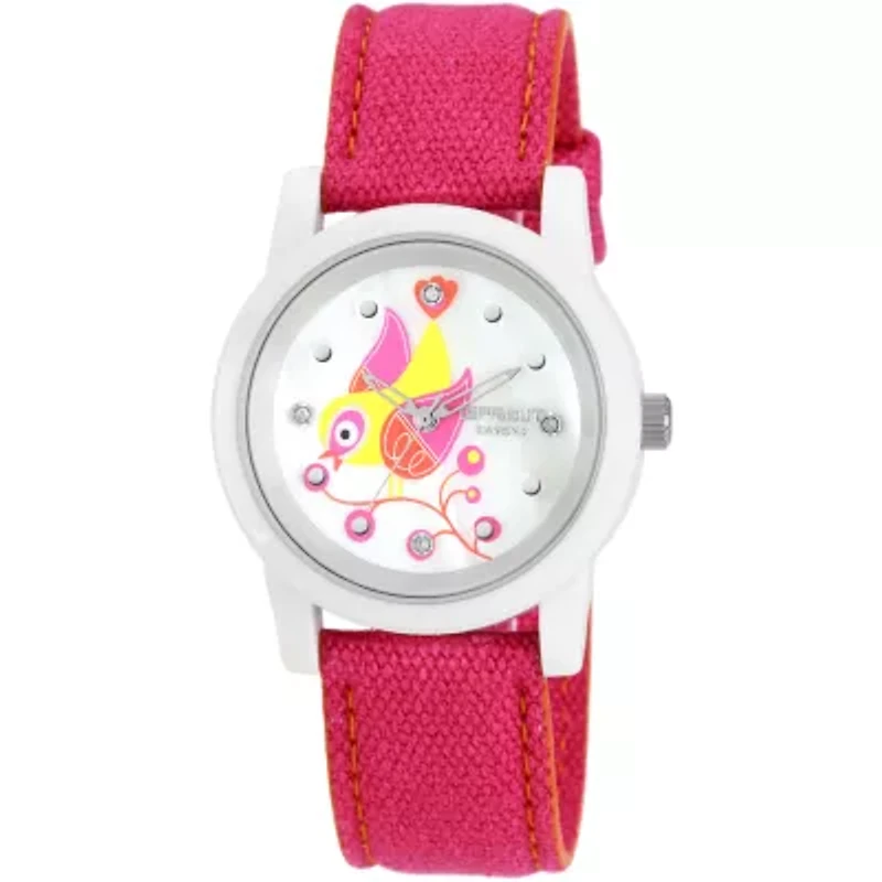 Sprout® Eco-Friendly Womens Bird Pink Cotton Strap Watch