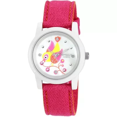 Sprout® Eco-Friendly Womens Bird Pink Cotton Strap Watch