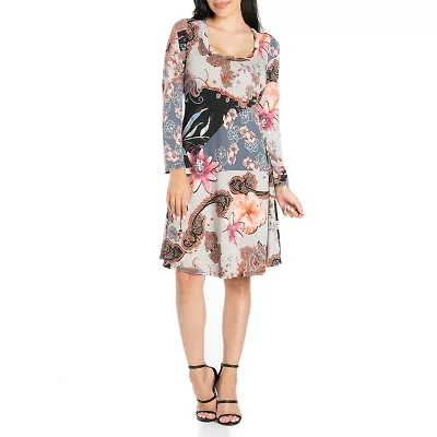 24seven Comfort Apparel Womens Long Sleeve A-Line Dress