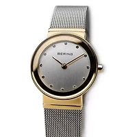 Bering Classic Womens Crystal Accent Two Tone Mesh Bracelet Watch-10126-001