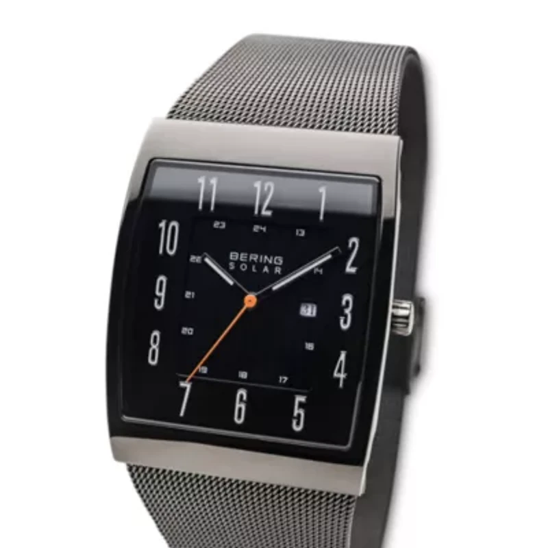 Bering Solar Mens Gray Stainless Steel Bracelet Watch 16433-377