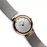 Bering Classic Womens Crystal Accent Two Tone Mesh Bracelet Watch-10126-001