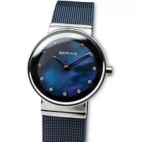 Bering Classic Womens Crystal Accent Blue Mesh Bracelet Watch-10126-307