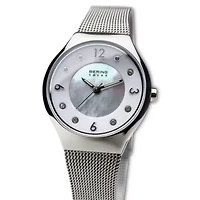 Bering Solar Womens Silver Tone Mesh Bracelet Watch-14427-004