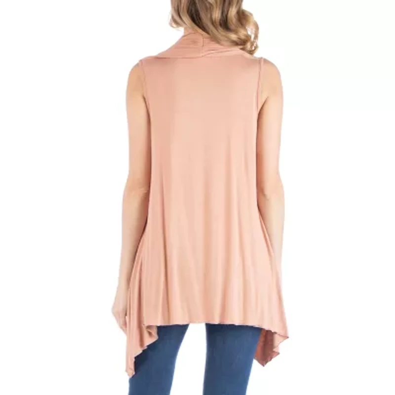 24/7 Comfort Apparel Draped Open Front Sleeveless Cardigan