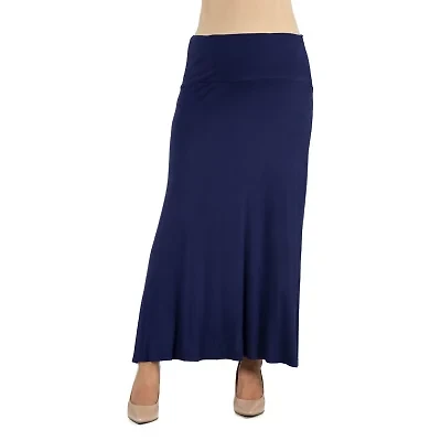 24/7 Comfort Apparel Elastic Waist Solid Color Maxi Skirt