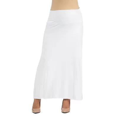24/7 Comfort Apparel Elastic Waist Solid Color Maxi Skirt