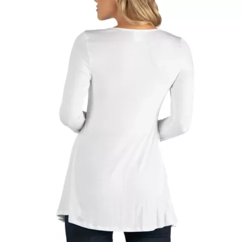 24/7 Comfort Apparel Long Sleeve Solid Swing Flare Tunic Top