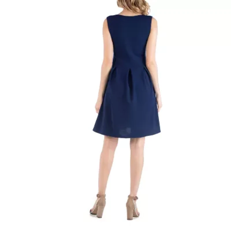 24/7 Comfort Apparel Sleeveless Pleated Dress with Pockets
