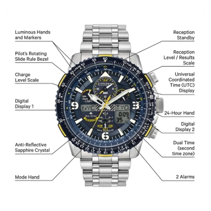 Citizen Promaster Skyhawk A-T Mens Silver Tone Stainless Steel Bracelet Watch Jy8078-52l