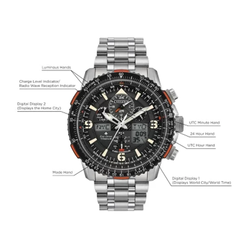 Citizen Promaster Skyhawk A-T Mens Silver Tone Bracelet Watch Jy8108-53e