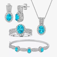 Womens Genuine Blue Topaz Pure Silver Over Brass 4-pc. Jewelry Set