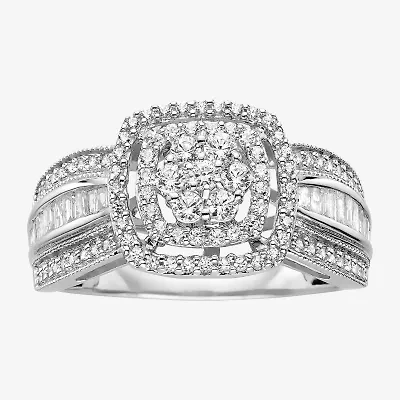 3/4 CT.T.W. Natural Diamond 10K White Gold Cluster Milgrain Ring