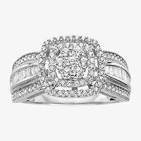 3/4 CT.T.W. Natural Diamond 10K White Gold Cluster Milgrain Ring