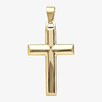 14K Yellow Gold High-Polish Hollow Cross Charm