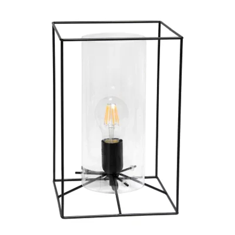 All the Rages Large Black Metal Frame With Clear Shade Glass Table Lamp