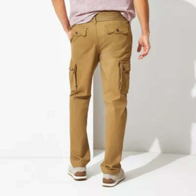St. John's Bay Belted Mens Belted Stretch Fabric Straight Fit Cargo Pant