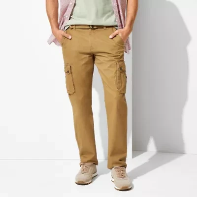 St. John's Bay Belted Mens Belted Stretch Fabric Straight Fit Cargo Pant