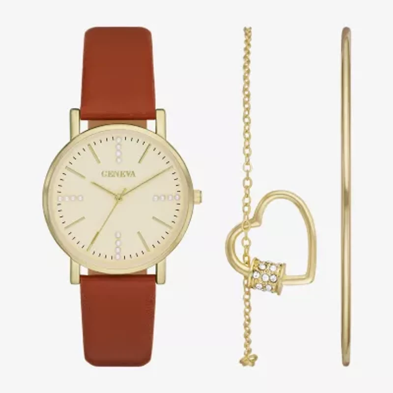 Geneva Geneva Ladies Womens Brown 4-pc. Watch Boxed Set Fmdjset702