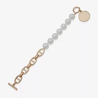 Worthington Gold Tone Half Beaded Toggle Womens 8 Inch Link Chain Bracelet