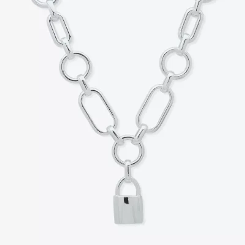 Worthington Silver Tone Padlock Charm Womens 17 Inch Pendant Necklace