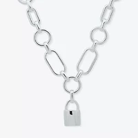 Worthington Silver Tone Padlock Charm Womens 17 Inch Pendant Necklace