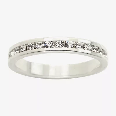 Sparkle Allure Stackable Eternity Womens 3MM Crystal Pure Silver Over Brass Band