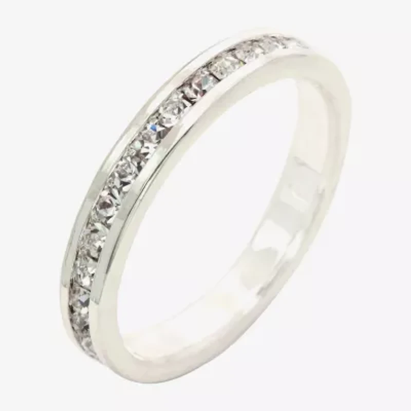 Sparkle Allure Stackable Eternity Womens 3MM Crystal Pure Silver Over Brass Band