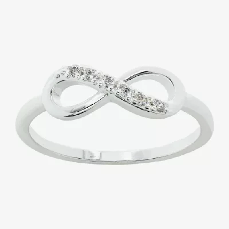 Sparkle Allure Delicate Stackable Womens Cubic Zirconia Pure Silver Over Brass Infinity Band