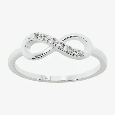 Sparkle Allure Delicate Stackable Womens Cubic Zirconia Pure Silver Over Brass Infinity Band