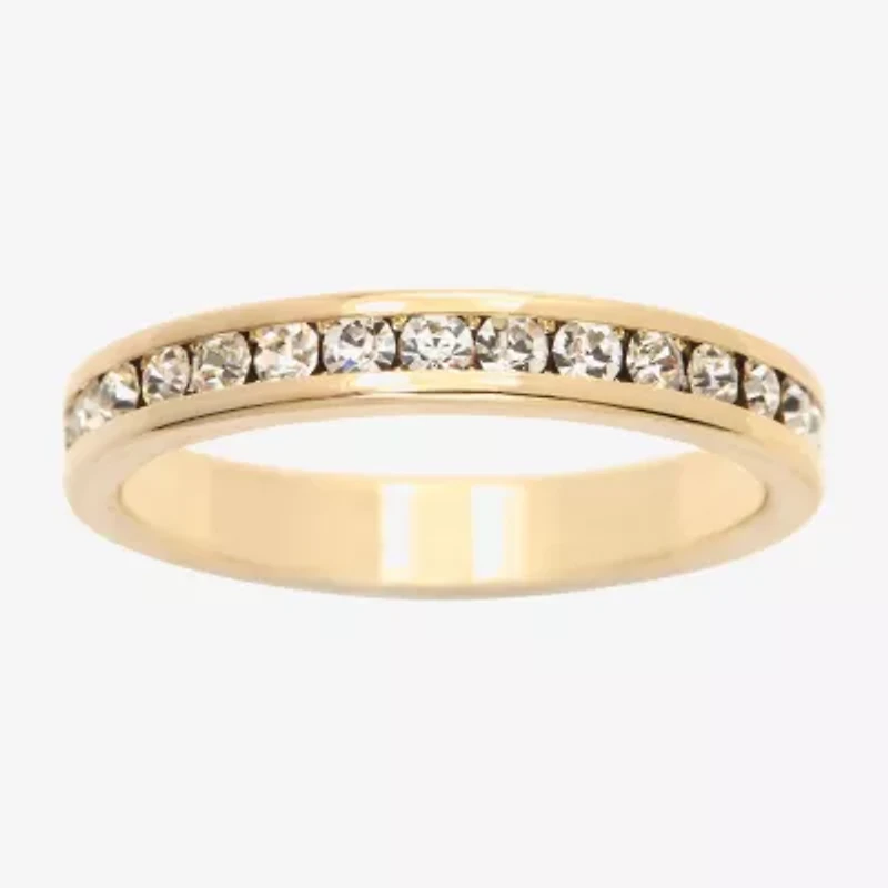 Sparkle Allure Stackable Eternity Womens 3MM Crystal 14K Gold Over Brass Band