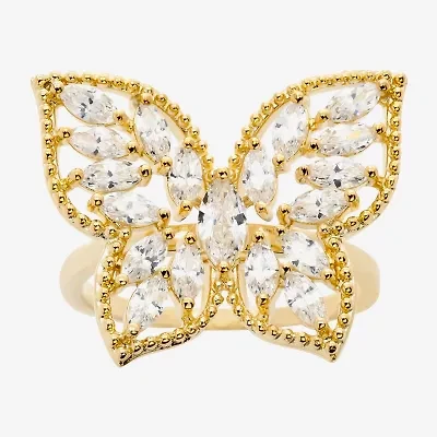 Sparkle Allure Womens Cubic Zirconia 14K Gold Over Brass Butterfly Cocktail Ring