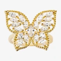 Sparkle Allure Womens Cubic Zirconia 14K Gold Over Brass Butterfly Cocktail Ring