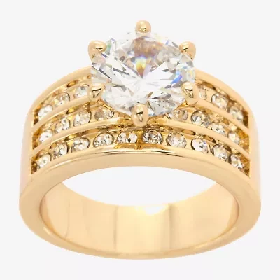 Sparkle Allure Three Row Womens Cubic Zirconia 14K Gold Over Brass Round Engagement Ring