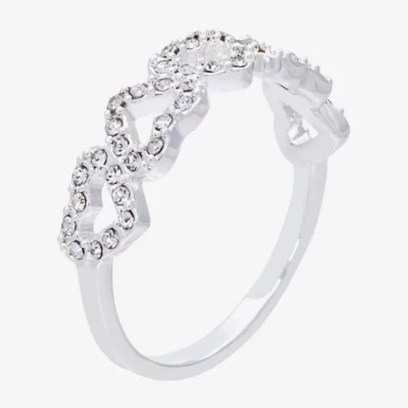 Sparkle Allure Womens Crystal Pure Silver Over Brass Heart Band