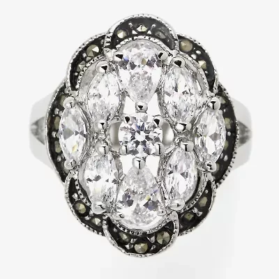 Sparkle Allure Womens Cubic Zirconia Pure Silver Over Brass Flower Cluster Cocktail Ring