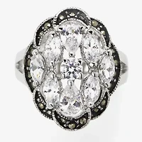 Sparkle Allure Womens Cubic Zirconia Pure Silver Over Brass Flower Cluster Cocktail Ring