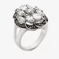 Sparkle Allure Womens Cubic Zirconia Pure Silver Over Brass Flower Cluster Cocktail Ring