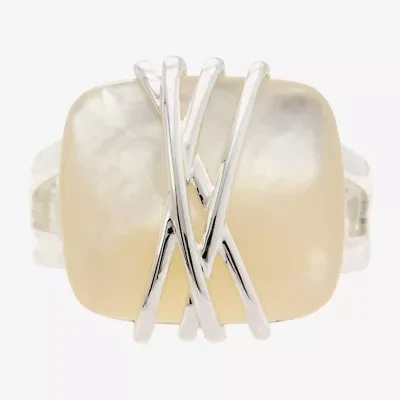 Sparkle Allure Wrapped Womens White Mother Of Pearl Pure Silver Over Brass Cocktail Ring