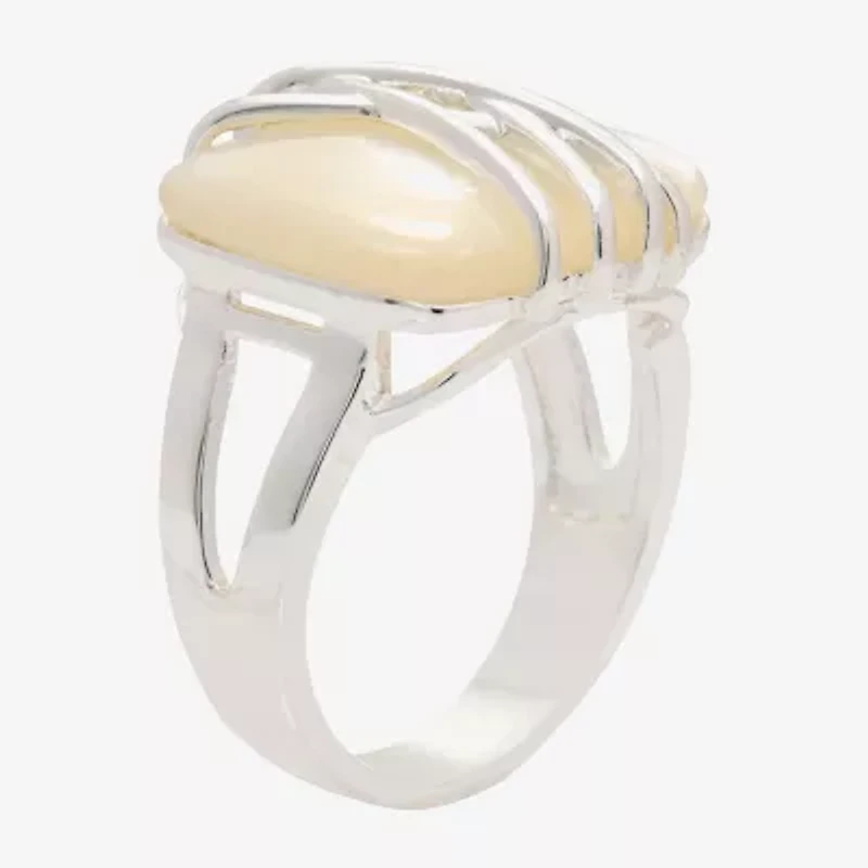 Sparkle Allure Wrapped Womens White Mother Of Pearl Pure Silver Over Brass Cocktail Ring