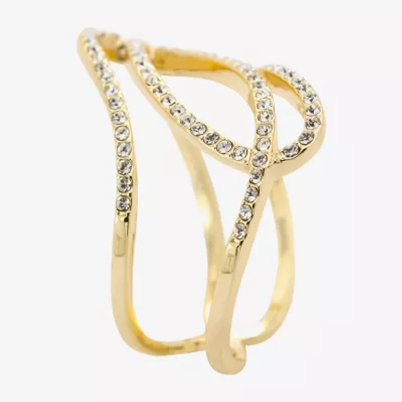 Sparkle Allure Interlocked Loops Womens Crystal 14K Gold Over Brass Crossover Cocktail Ring