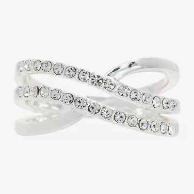 Sparkle Allure Crossover Double Row Womens 3MM Crystal Pure Silver Over Brass Band