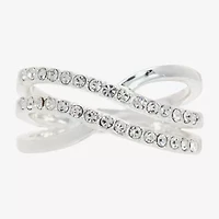 Sparkle Allure Crossover Double Row Womens 3MM Crystal Pure Silver Over Brass Band