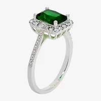 Sparkle Allure Womens Green Crystal Pure Silver Over Brass Halo Engagement Ring